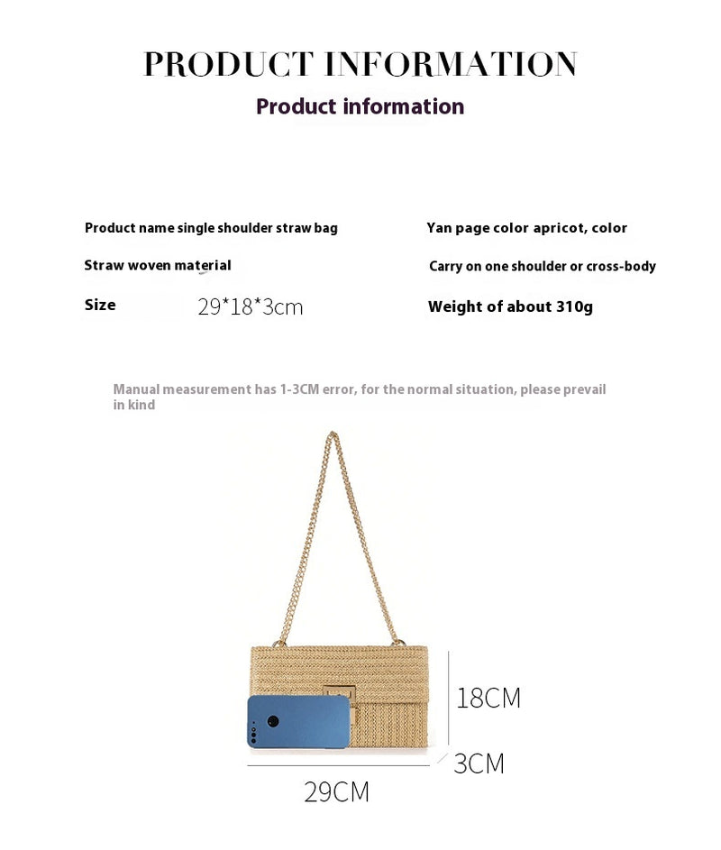 Bag Women'S Vacation Style Multi-Compartment Chain Flap Screw Lock Straw Bag