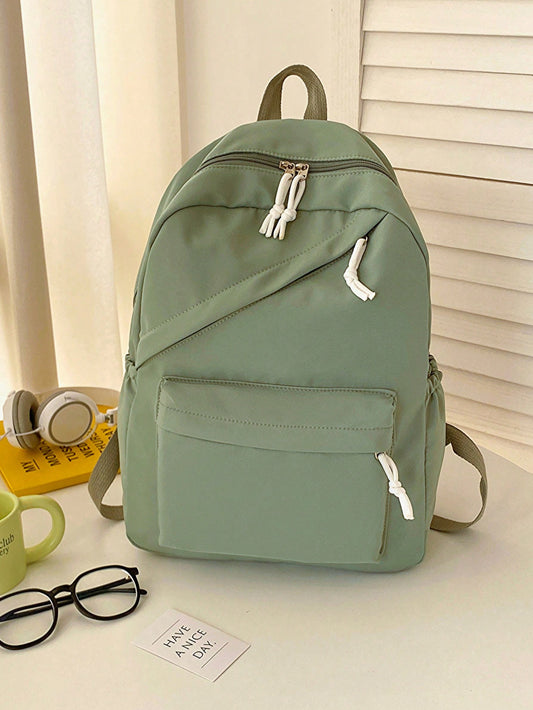 1Pc New Nylon Sweet Soft Solid Color Large Capacity Student Schoolbag New College Students Simple Solid Color Backpack Waterproof Nylon School Bags for Teenager Girls Bookbag Travel Backpack