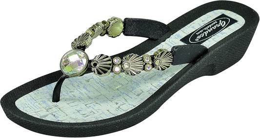 Women'S Sea Shell V Thong Sandal (8, Black)