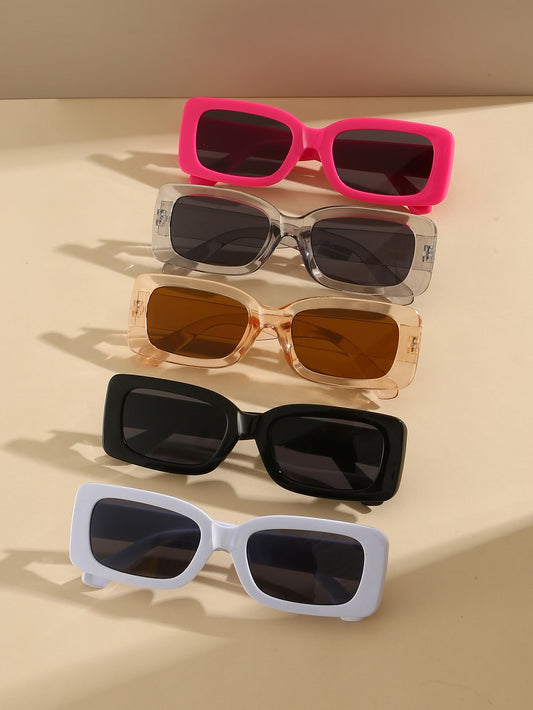 5 Pairs Vintage Rectangular Fashion Fashion Glasses, Classic Decoration, Suitable for Sports, Travel, Electronic Music Festivals, Sports Style, Driving, Festival Outfits, Beach, Outings, Summer Accessories, Vacations, Family Outings, Elegant Attire, Street Style Accessories, Parties, Outdoor Activities, Street Style Looks, Fishing, Holidays, Vacations Spring Summer Bright Colors for Summer Beach Vacation,Outdoor,Travel