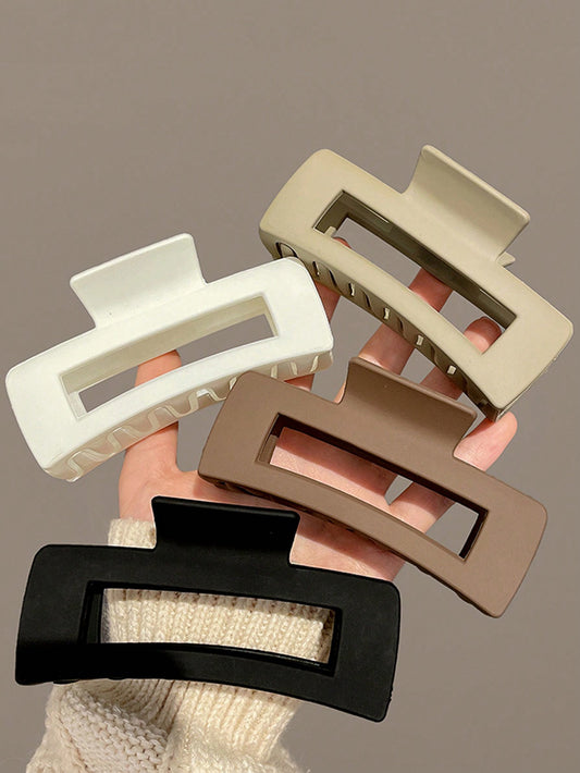 1-4Pcs Women 10Cm/3.94In Black/White/Brown Big Square Lightweight Plastic Hair Clips, Fashion Versatile High-End Elegant Chic Hair Accessories for Daily Hairstyle, Facial Washing, Makeup, Outfit Matching